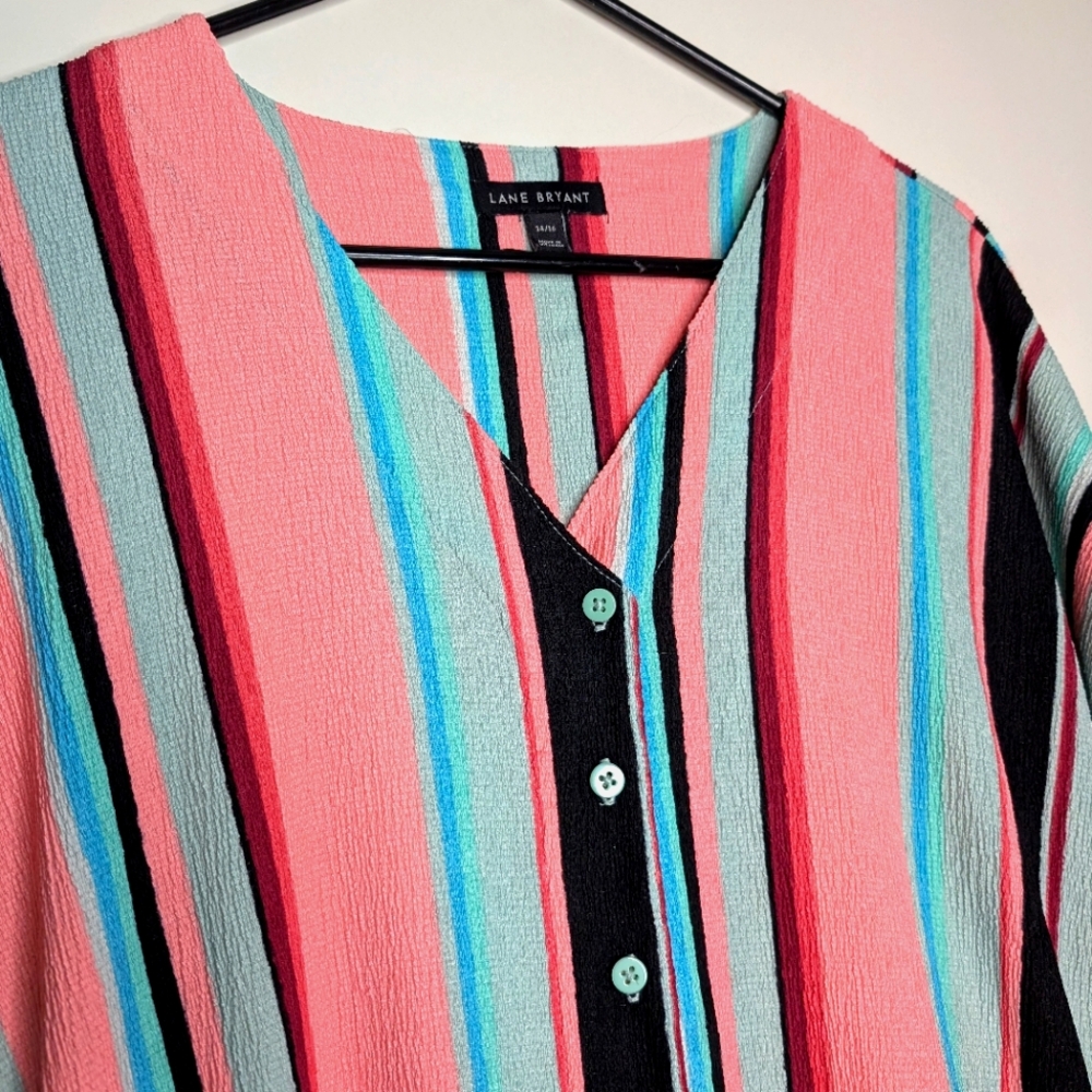 Lane Bryant Women's Pastel Multicolor Button-Front Belted Midi Dress Size 14/16 - Picture 6 of 16